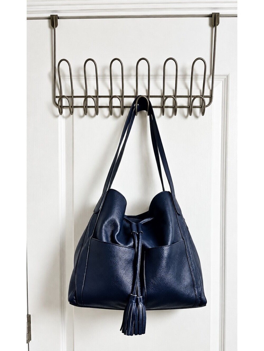 Laggo Navy Blue Genuine Leather Tassel Hobo Shoulder Bag Pockets